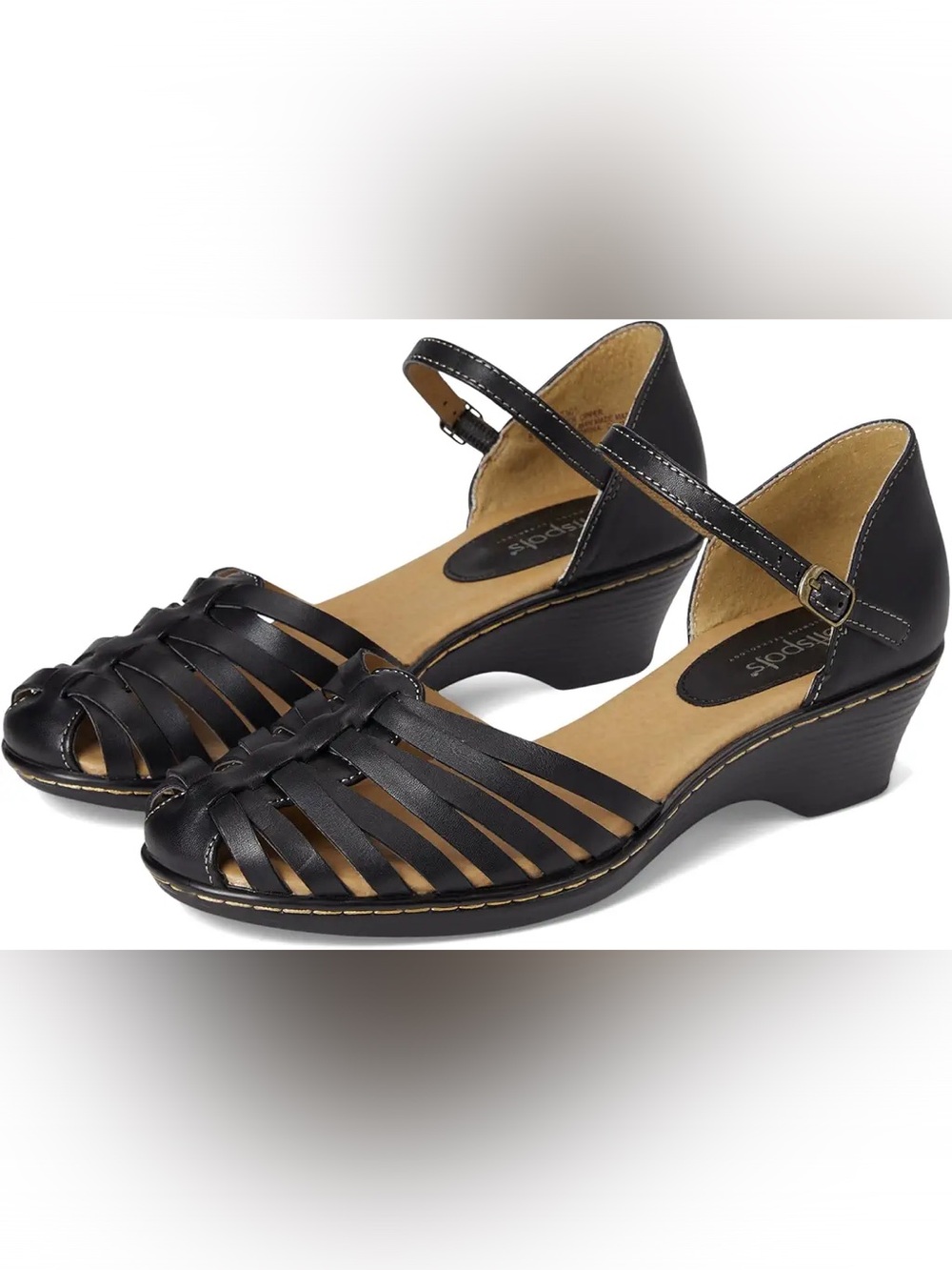 Softspots Black Strappy Wedge Sandals with Ankle Buckle